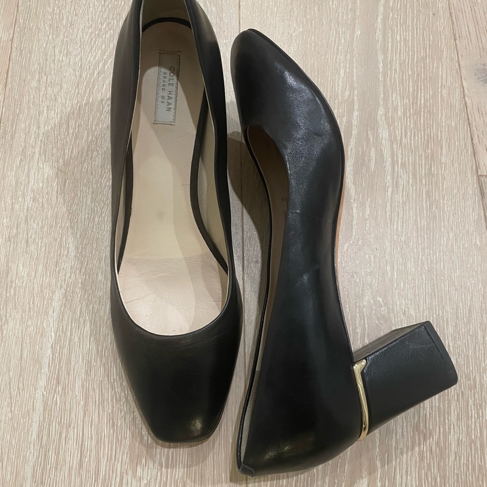 Cole Haan Grand OS Women’s Black Soft Leather Mid Heel Pumps Sz 9 B $198.00 MSRP